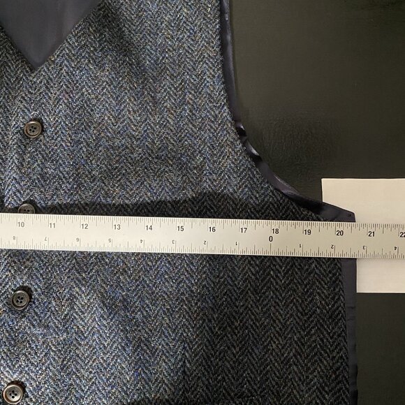 Walker Slater Harris Tweed Ramsey Waistcoat Size 44R Navy Blue Herringbone Vest - Picture 11 of 12